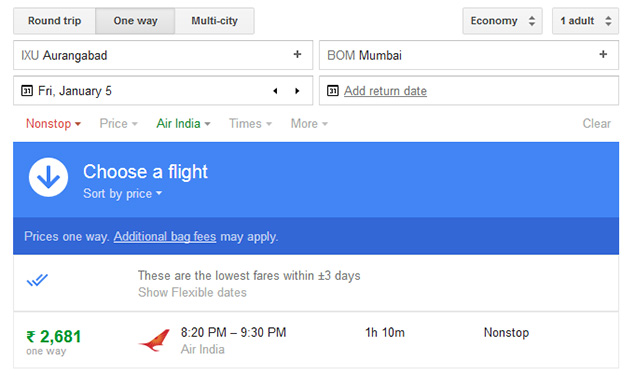 Aurangabad to Mumbai flight