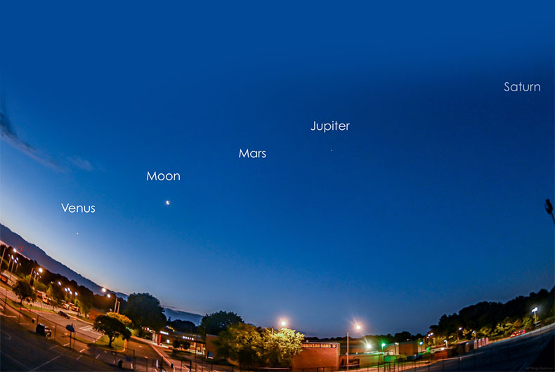 Moon joins 5 planets lined up in rare planetary conjunction