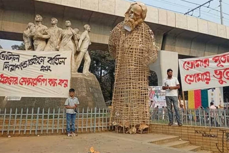Dhaka University students reinstall Tagore sculpture on campus