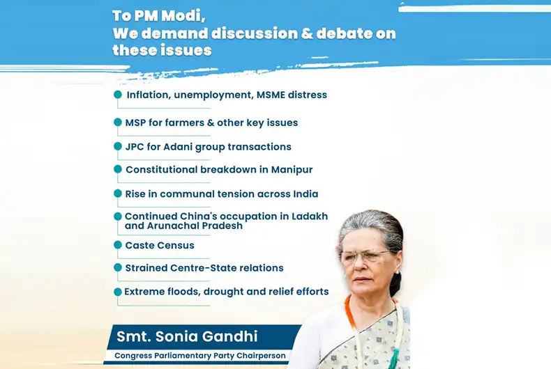 Sonia Gandhi puts in 9-points for Parliament’s Special Session; Govt. unrelenting