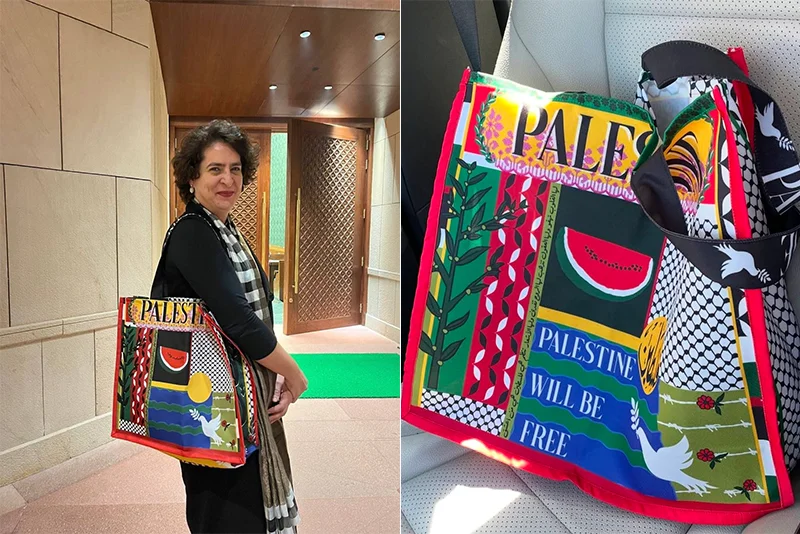 Watch: Priyanka Gandhi responds to objections on Free Palestine bag in Parliament