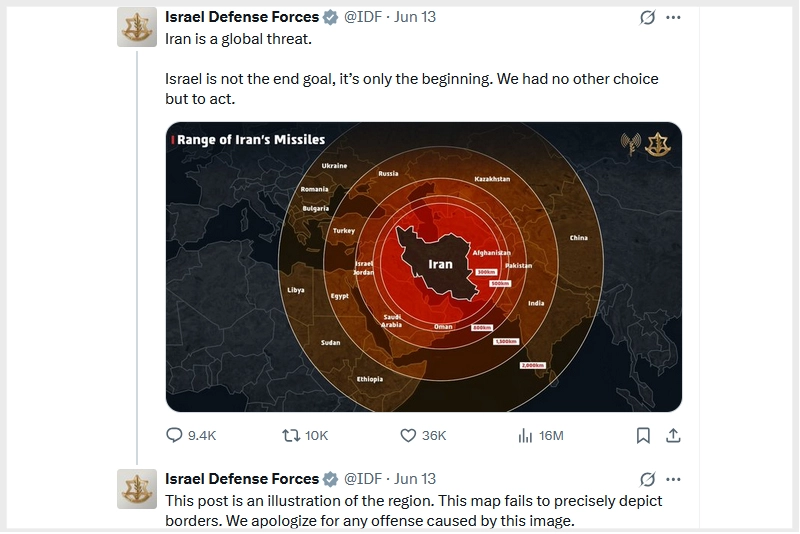 Israel shares map showing J&K in Pakistan, HP in China