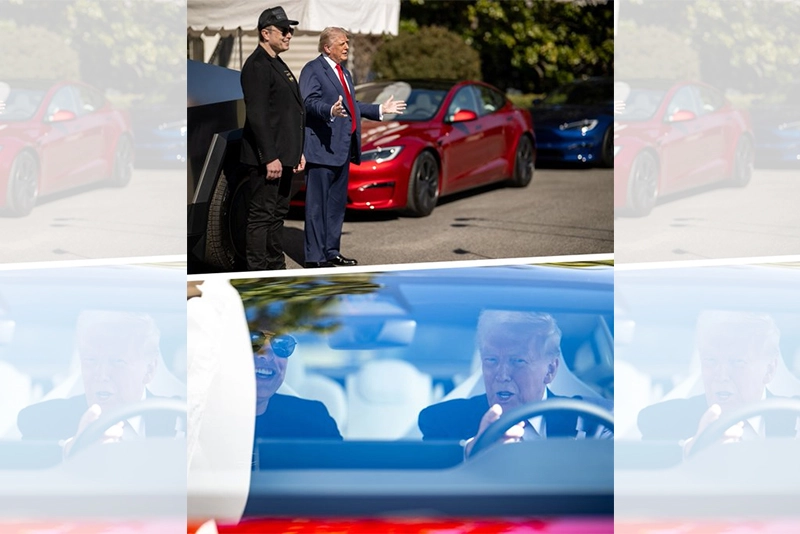 Watch: Trump behind the wheel in Red Tesla Sedan